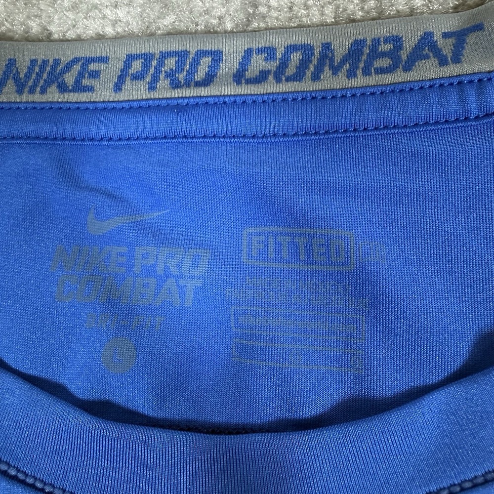 Nike Pro Combat Shirt‎ Men's Large Blue Fitted Short Sleeve - Picture 3 of 10